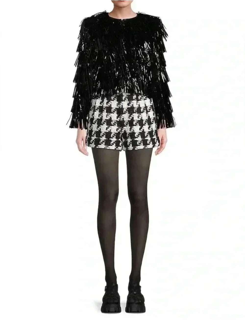 NWOT Alice + Olivia Fawn Fringe Tinsel Jacket In Black. Size M - Picture 6 of 11